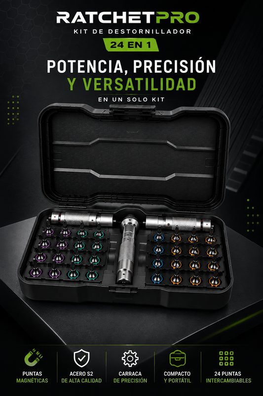 RatchetPro™ 24 en 1 - 24 soluciones en una sola herramienta, precisión para cada trabajo.